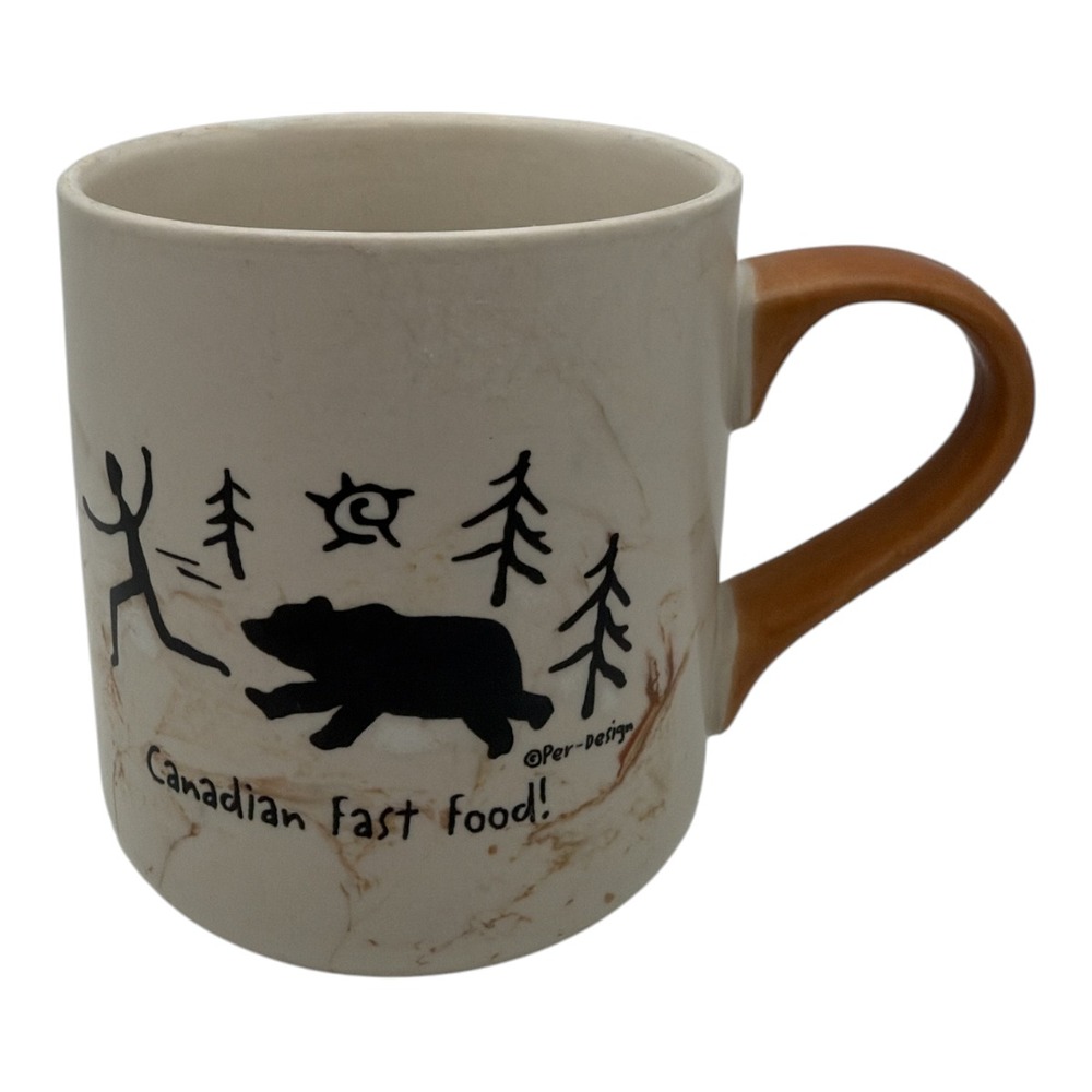 Canadian Fast Food Bear Hunter Stoneware Coffee Mug Rustic Cabin Cup